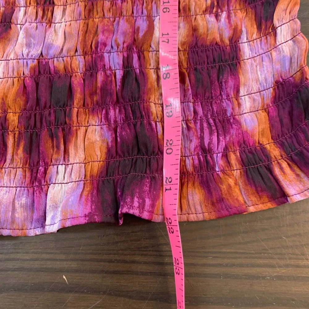Old Navy Womens XL Purple Smocked Sheer Tie Dye Puff Sleeve‎ Square Neck Top